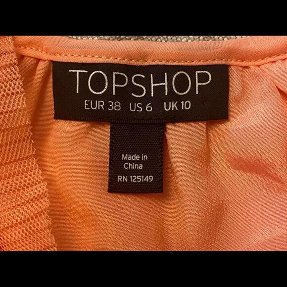TOPSHOP Coral Pleated Dress Size 6 - Picture 8 of 10